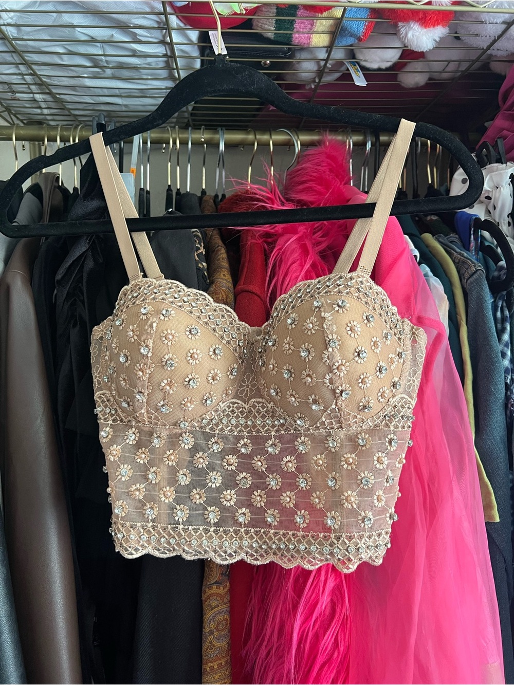 Embellished Gem Nude Lace Bustier